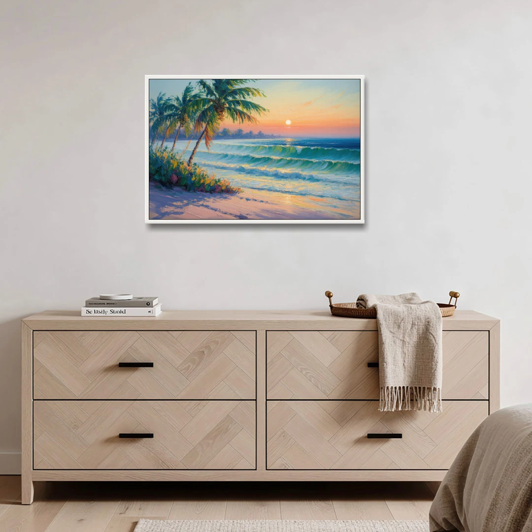 Punta Mita Sunrise - White Framed Canvas Wall Art - Coffee Table - 36x24