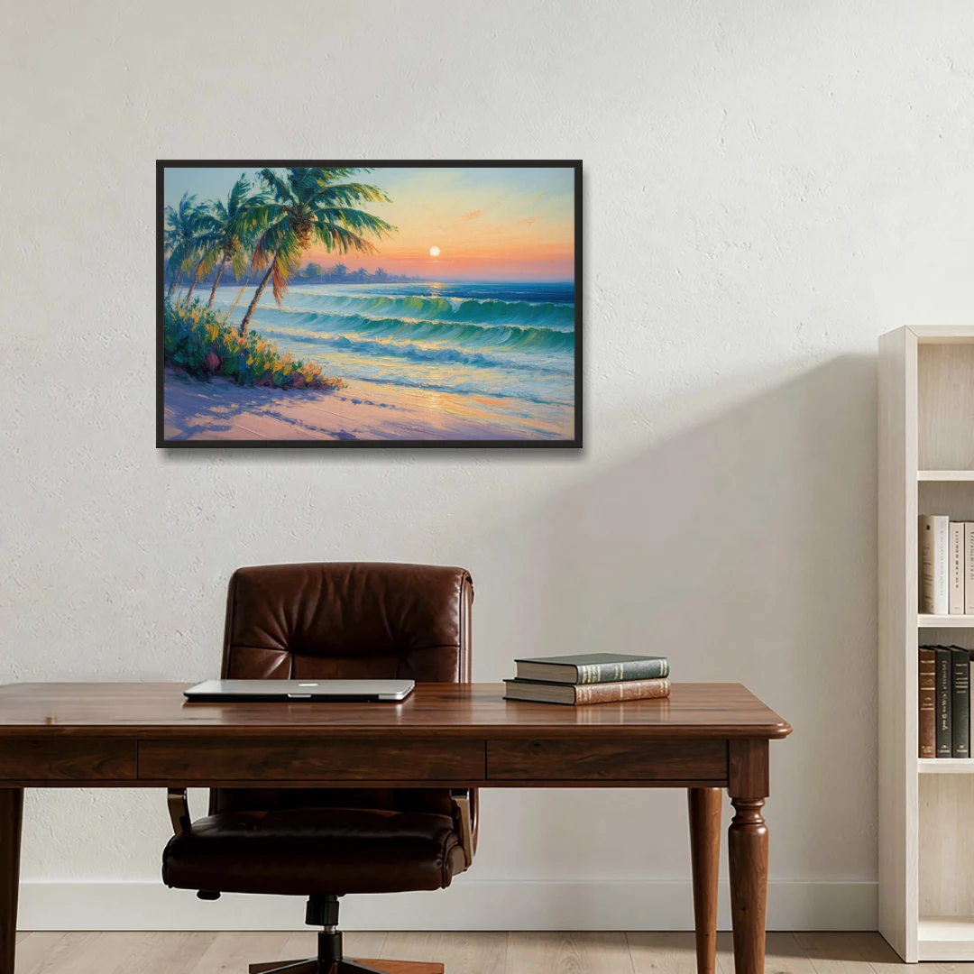 Punta Mita Sunrise - Black Framed Canvas Wall Art - Office - 36x24