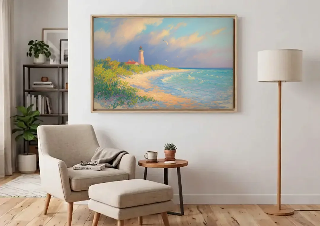 Punta Sur Lighthouse canvas wall art above an armchair in a bright living room