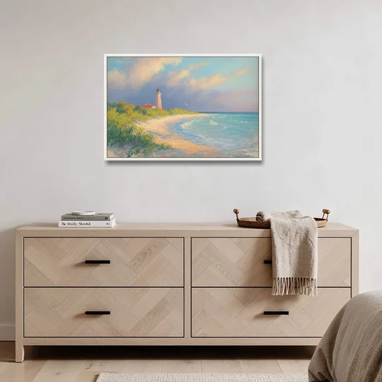 Punta Sur Lighthouse - White Framed Canvas Wall Art - Coffee Table - 36x24