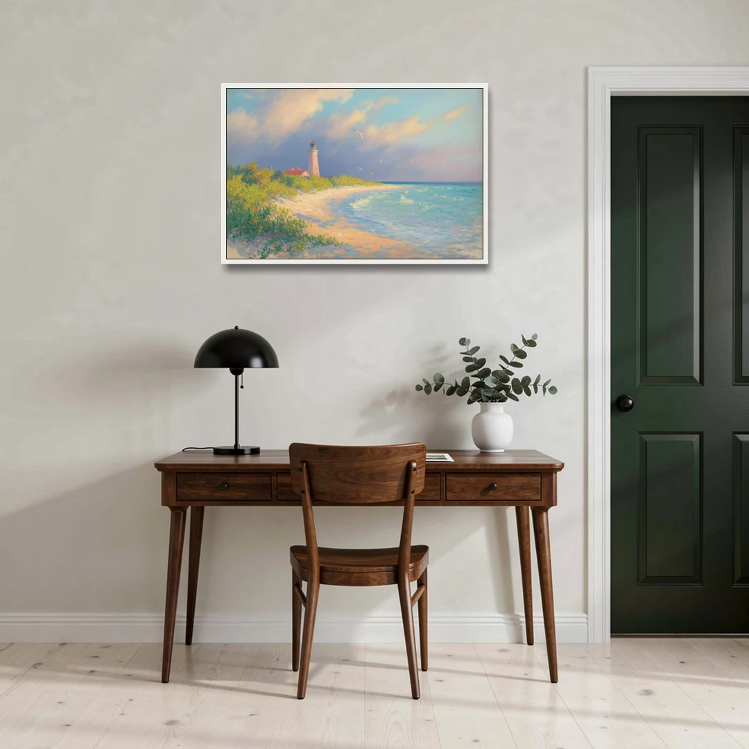 Punta Sur Lighthouse - White Framed Canvas Wall Art - Office - 36x24