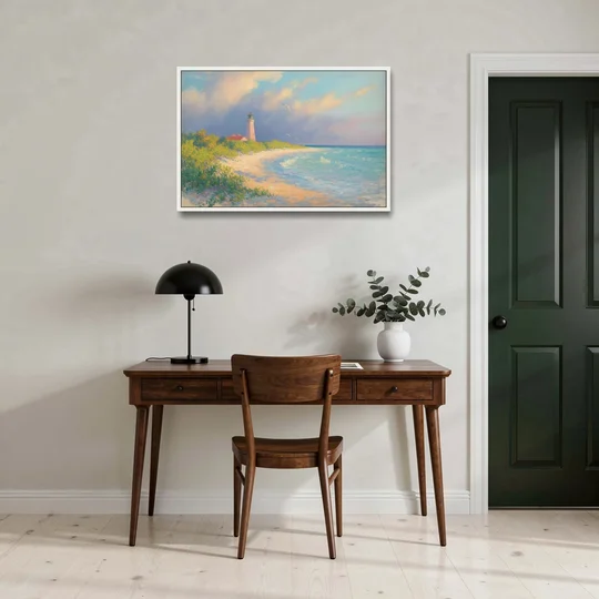 Punta Sur Lighthouse - White Framed Canvas Wall Art - Office - 36x24