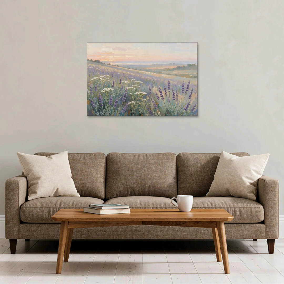 Purple Floral Wall Art of Lavender at Dawn - Canvas Wall Art - Sofa - 36x24