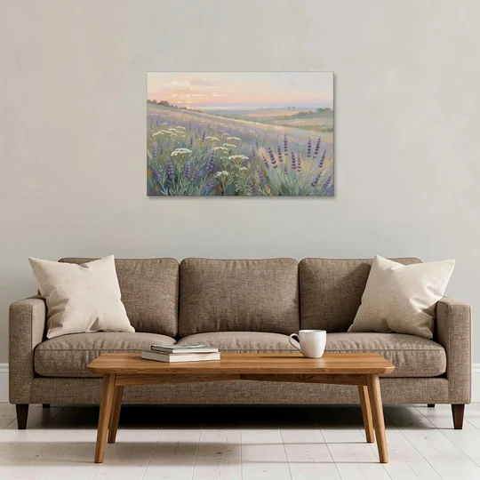 Purple Floral Wall Art of Lavender at Dawn - Canvas Wall Art - Sofa - 36x24