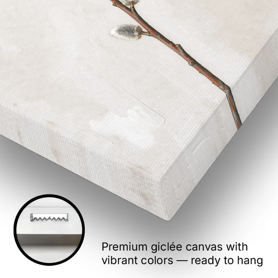 Pussy Willow Branch with Silver Catkins - Canvas Wall Art - Gallery Wrap Corner