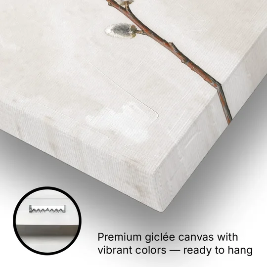 Pussy Willow Branch with Silver Catkins - Canvas Wall Art - Gallery Wrap Corner