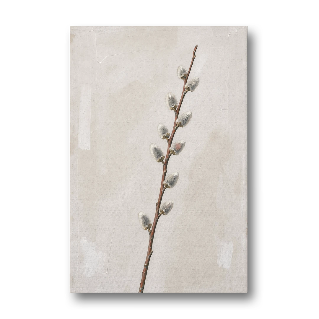 Pussy Willow Branch with Silver Catkins - Canvas Wall Art - Front