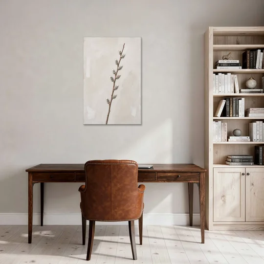 Pussy Willow Branch with Silver Catkins - Canvas Wall Art - Office - 24x36