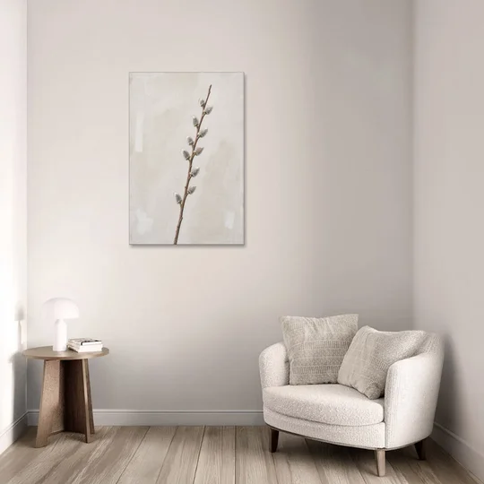 Pussy Willow Branch with Silver Catkins - Canvas Wall Art - Sofa - 24x36