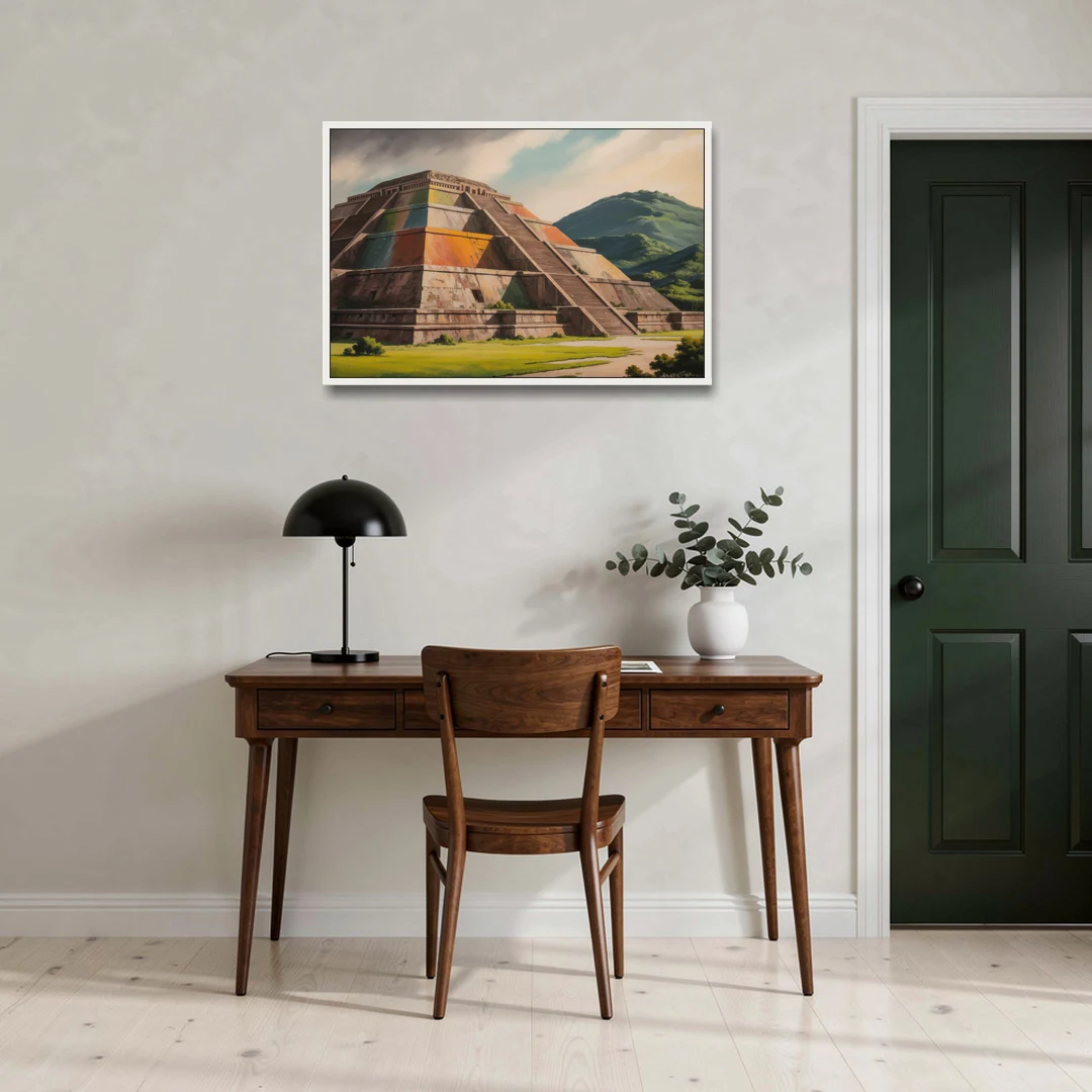 Pyramid of the Moon - White Framed Canvas Wall Art - Office - 36x24