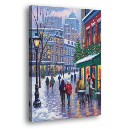 Quebec City Christmas Lights - Canvas Wall Art - Side