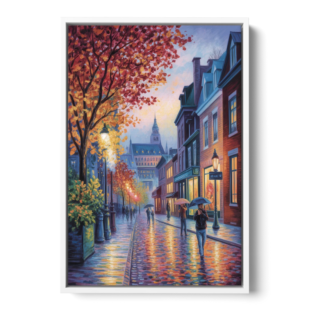 Quebec City in Autumn - White Framed Canvas Wall Art - Front