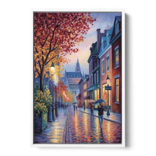 Quebec City in Autumn - White Framed Canvas Wall Art - Front