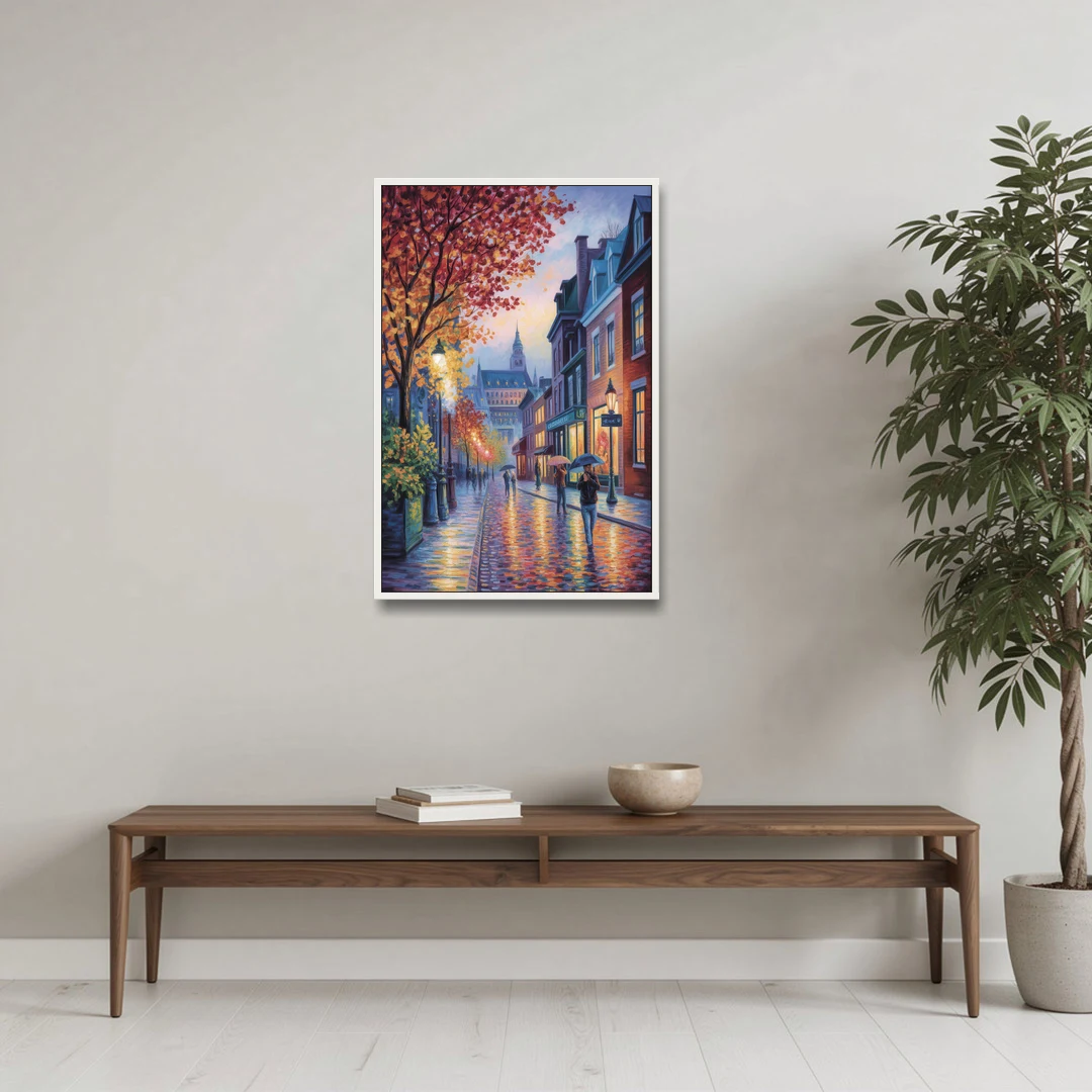 Quebec City in Autumn - White Framed Canvas Wall Art - Coffee Table - 24x36