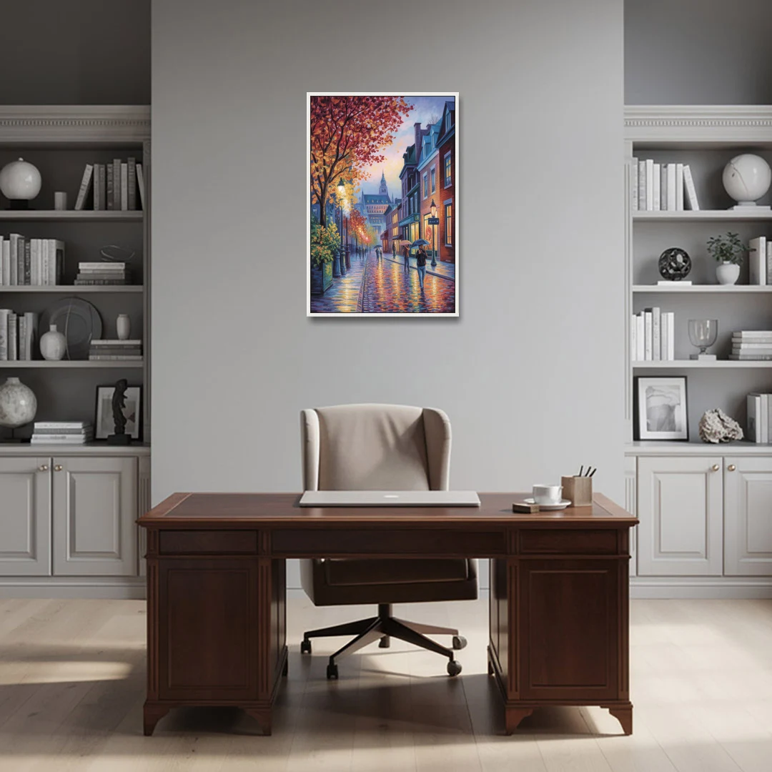 Quebec City in Autumn - White Framed Canvas Wall Art - Office - 24x36
