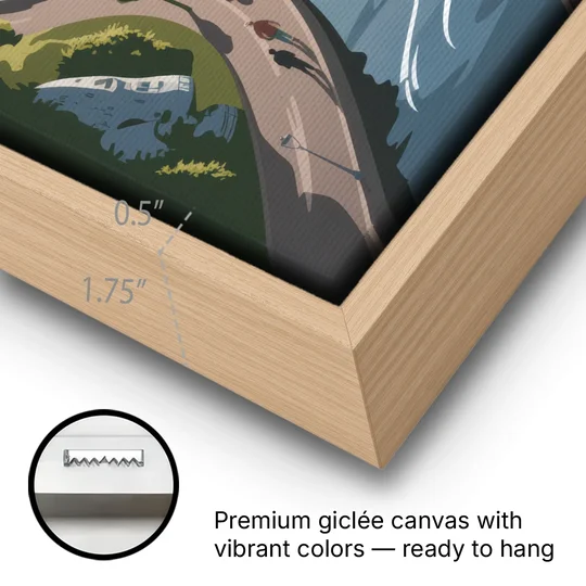 Quebec City Scenic Pathway - Oak Framed Canvas Wall Art - Gallery Wrap Corner