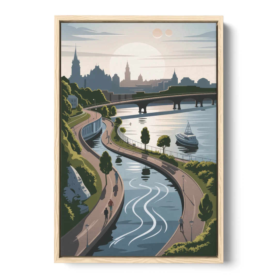 Quebec City Scenic Pathway - Oak Framed Canvas Wall Art - Front