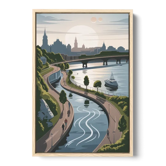 Quebec City Scenic Pathway - Oak Framed Canvas Wall Art - Front