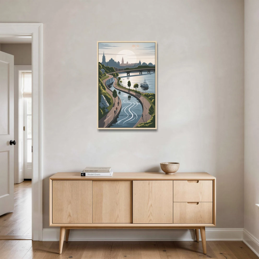 Quebec City Scenic Pathway - Oak Framed Canvas Wall Art - Coffee Table - 24x36