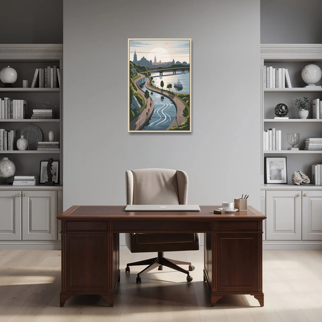 Quebec City Scenic Pathway - Oak Framed Canvas Wall Art - Office - 24x36