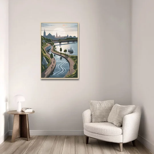 Quebec City Scenic Pathway - Oak Framed Canvas Wall Art - Sofa - 24x36