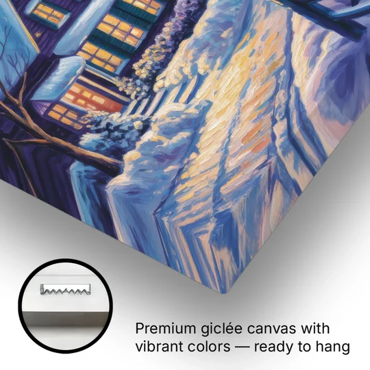 Quebec Snowy Village Scene - Canvas Wall Art - Gallery Wrap Corner