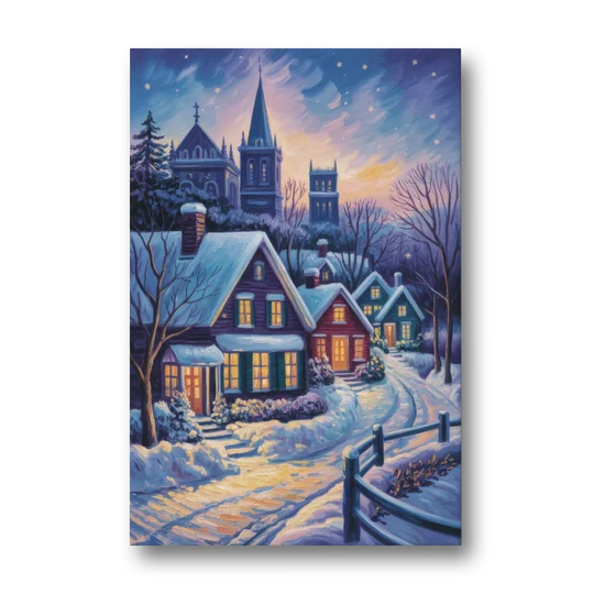 Quebec Snowy Village Scene - Canvas Wall Art - Front