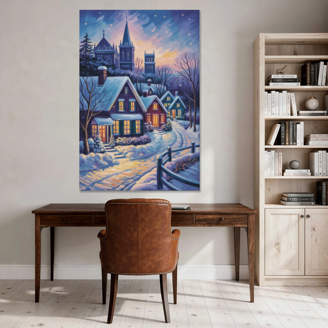 Quebec Snowy Village Scene - Canvas Wall Art - Office - 40x60