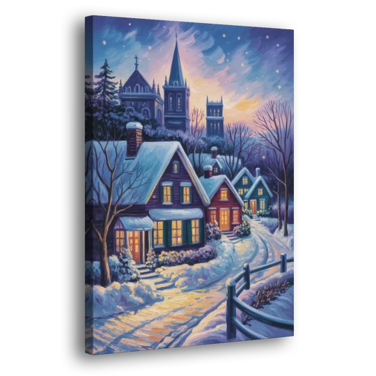 Quebec Snowy Village Scene - Canvas Wall Art - Side