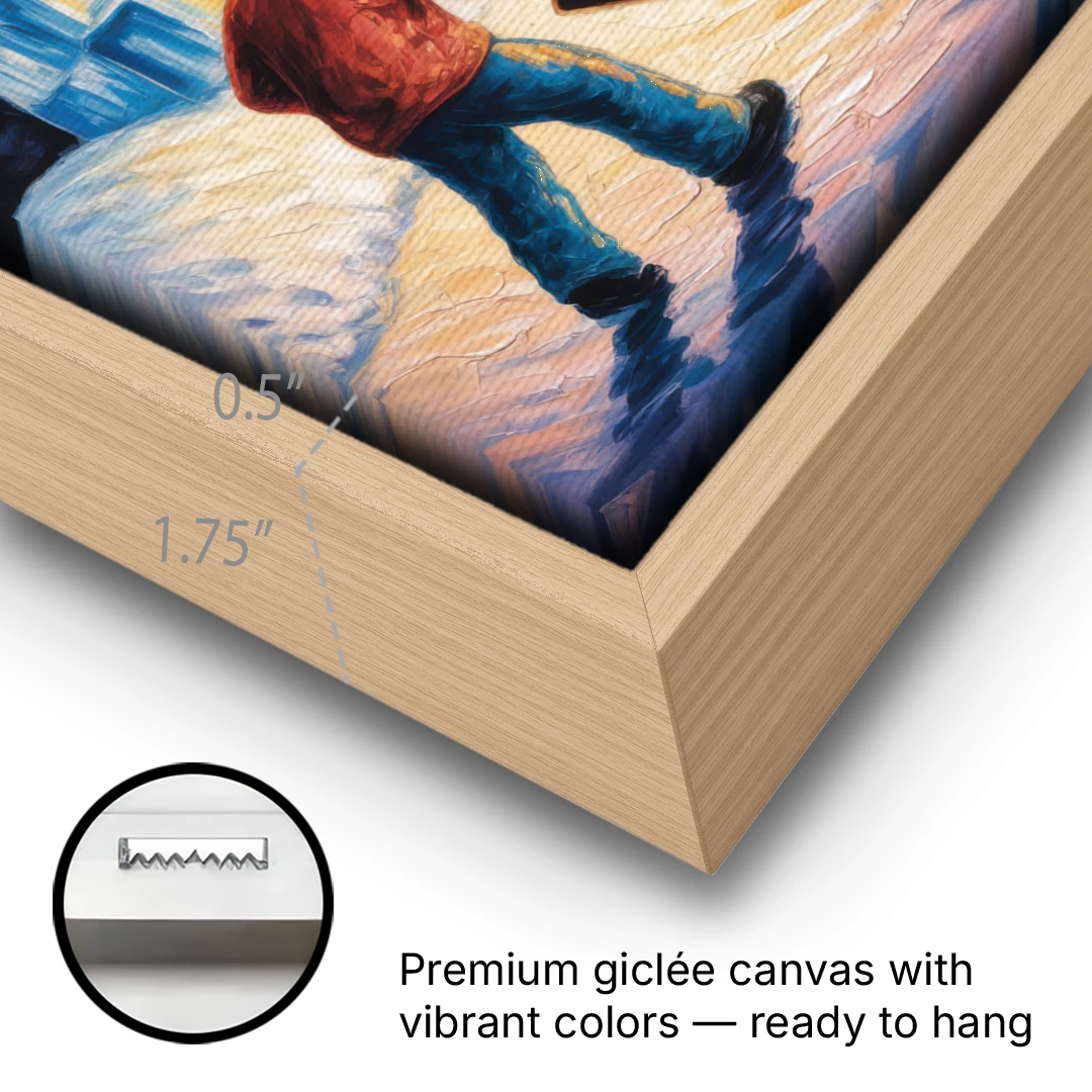 Quebec Winter Carnival - Oak Framed Canvas Wall Art - Gallery Wrap Corner