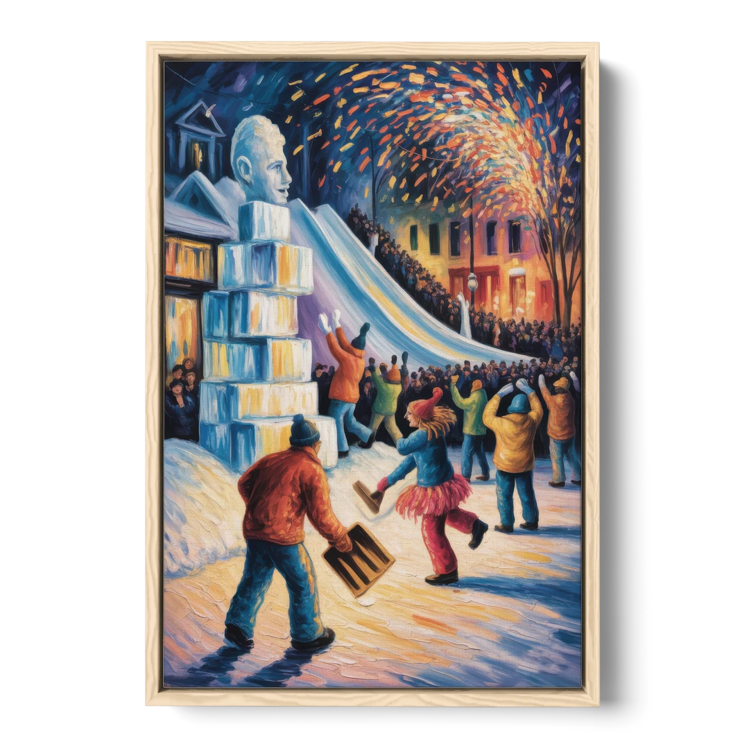 Quebec Winter Carnival - Oak Framed Canvas Wall Art - Front