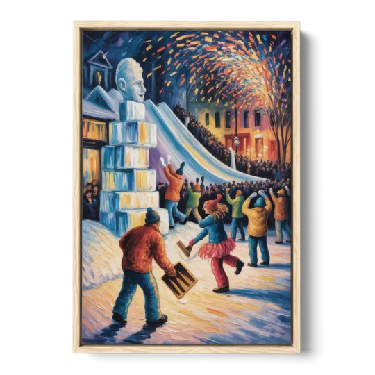 Quebec Winter Carnival - Oak Framed Canvas Wall Art - Front