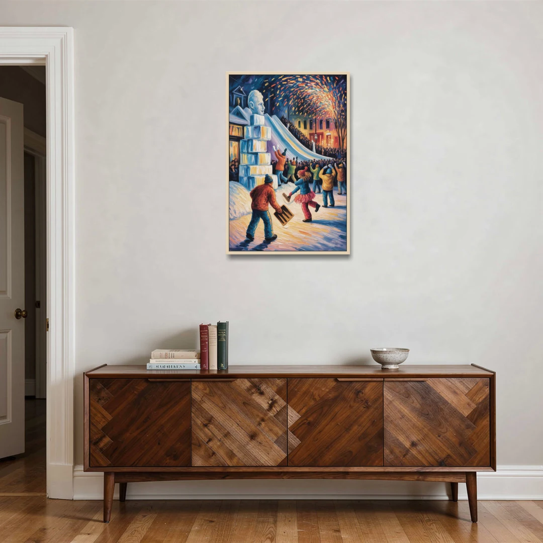 Quebec Winter Carnival - Oak Framed Canvas Wall Art - Coffee Table - 24x36