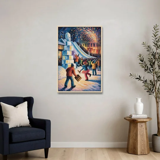 Quebec Winter Carnival - Oak Framed Canvas Wall Art - Sofa - 24x36