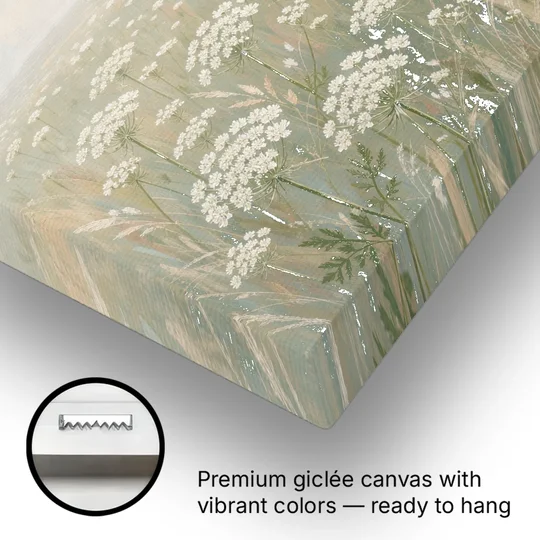 Queen Anne's Lace Art of a Misty Sage Meadow - Canvas Wall Art - Gallery Wrap Corner