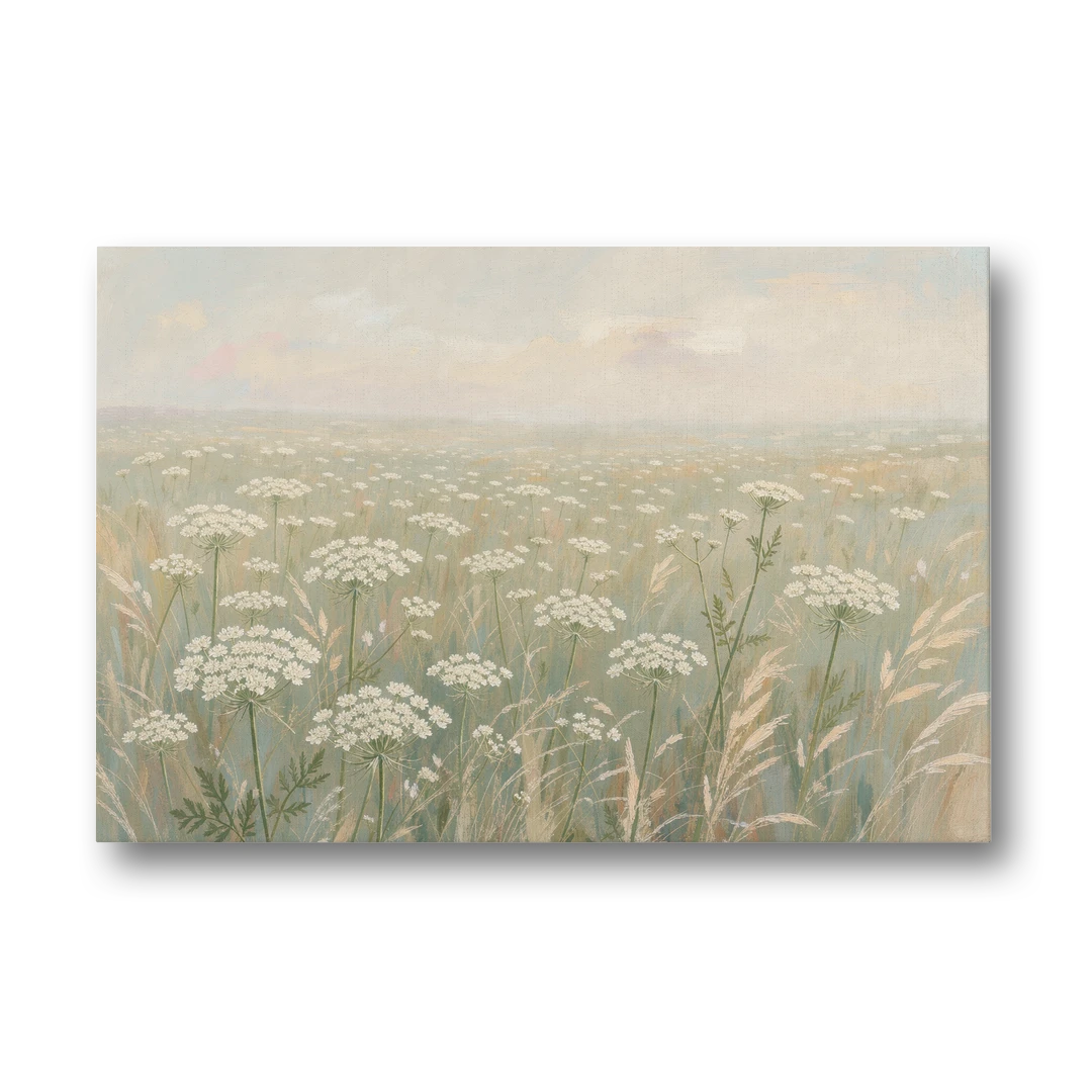 Queen Anne's Lace Art of a Misty Sage Meadow - Canvas Wall Art - Front