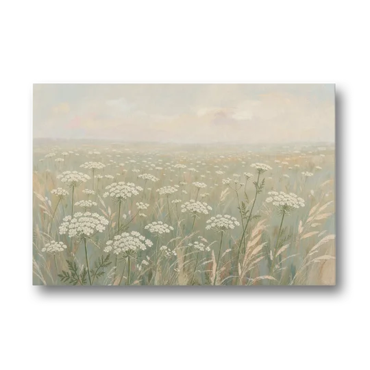 Queen Anne's Lace Art of a Misty Sage Meadow - Canvas Wall Art - Front