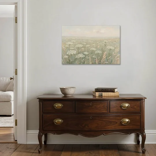 Queen Anne's Lace Art of a Misty Sage Meadow - Canvas Wall Art - Coffee Table - 36x24