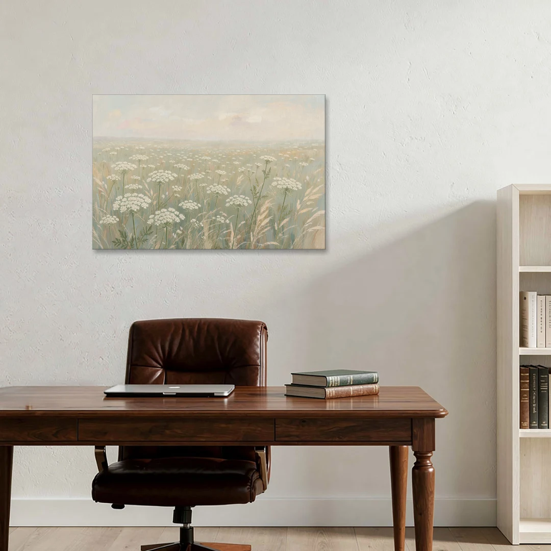 Queen Anne's Lace Art of a Misty Sage Meadow - Canvas Wall Art - Office - 36x24