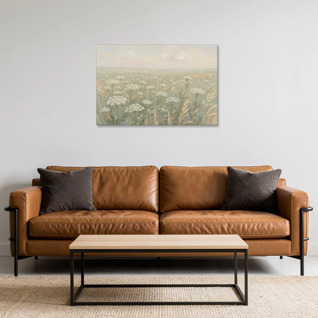 Queen Anne's Lace Art of a Misty Sage Meadow - Canvas Wall Art - Sofa - 36x24