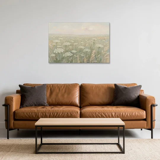 Queen Anne's Lace Art of a Misty Sage Meadow - Canvas Wall Art - Sofa - 36x24