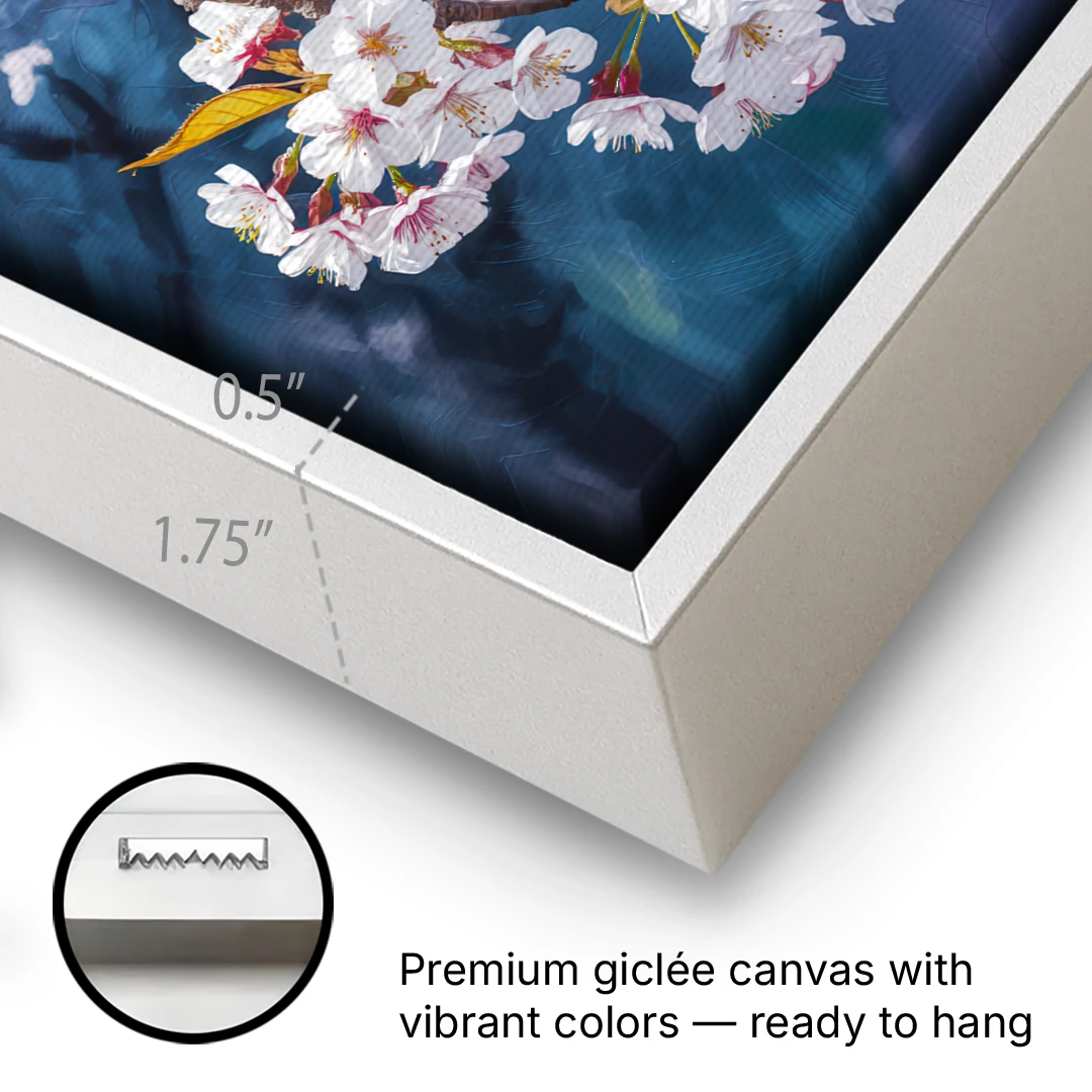 Queen Elizabeth Park Blossoms - White Framed Canvas Wall Art - Gallery Wrap Corner