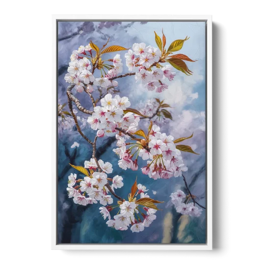 Queen Elizabeth Park Blossoms - White Framed Canvas Wall Art - Front