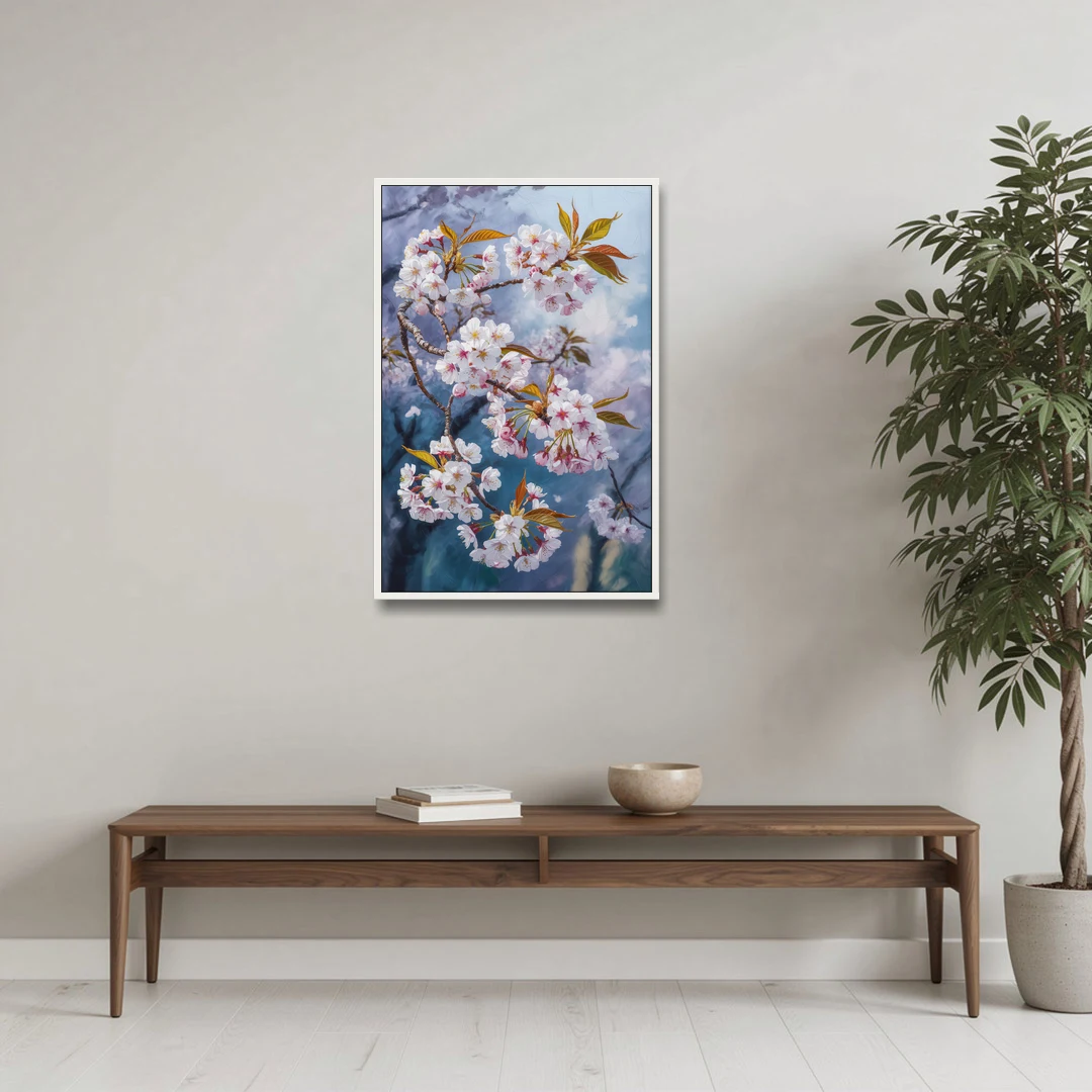 Queen Elizabeth Park Blossoms - White Framed Canvas Wall Art - Coffee Table - 24x36