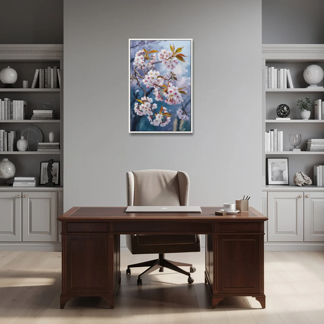 Queen Elizabeth Park Blossoms - White Framed Canvas Wall Art - Office - 24x36