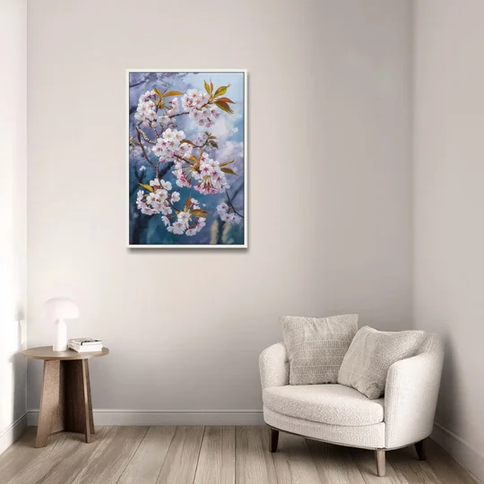 Queen Elizabeth Park Blossoms - White Framed Canvas Wall Art - Sofa - 24x36