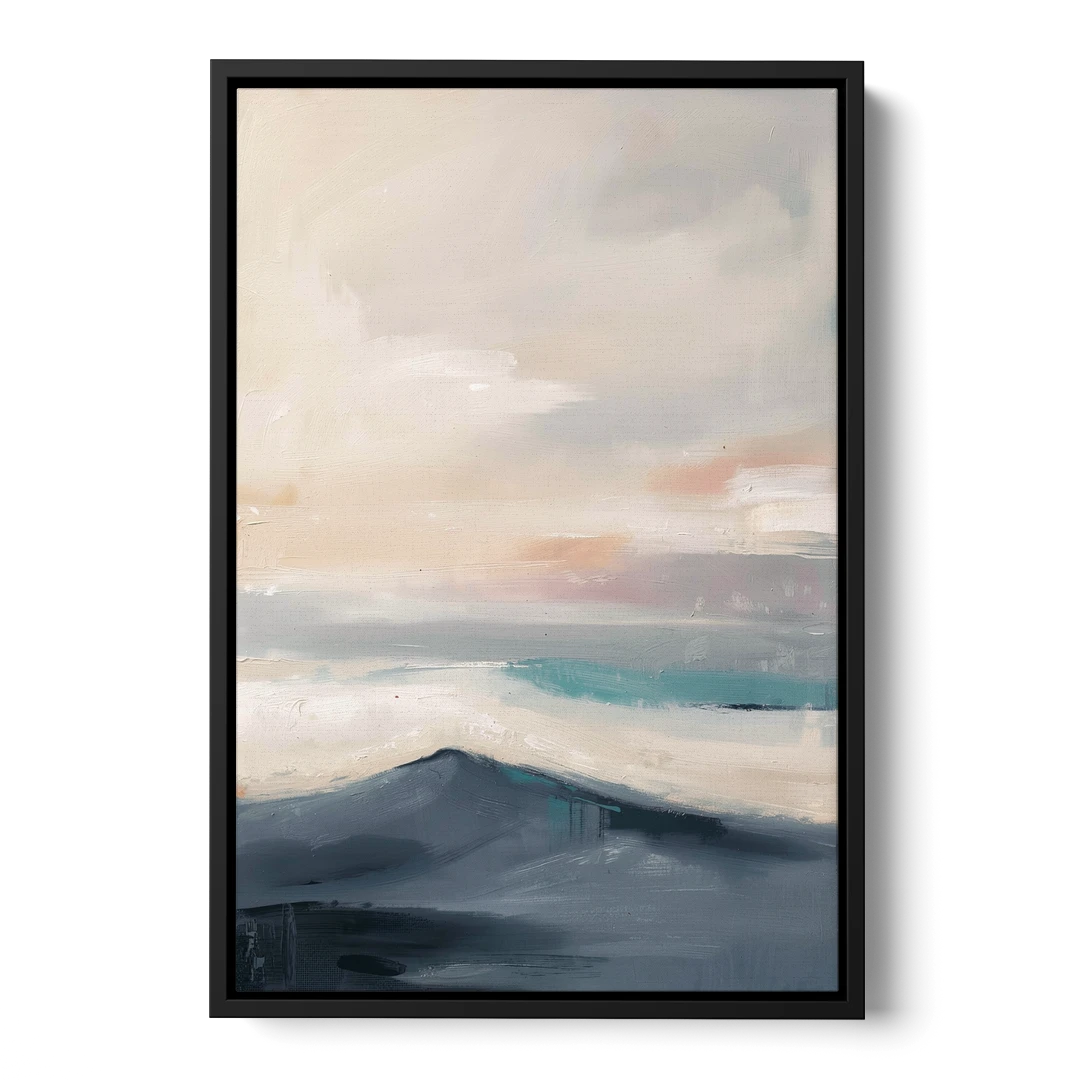 Minimalist Quiet Mountain Ridge with Teal Crest - Black Framed Canvas Wall Art - Front