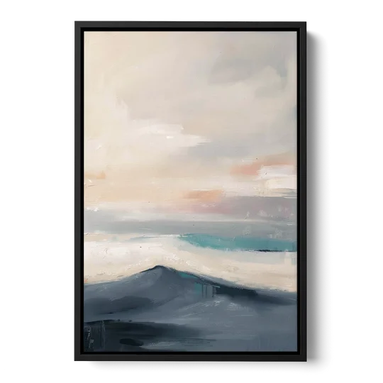 Minimalist Quiet Mountain Ridge with Teal Crest - Black Framed Canvas Wall Art - Front