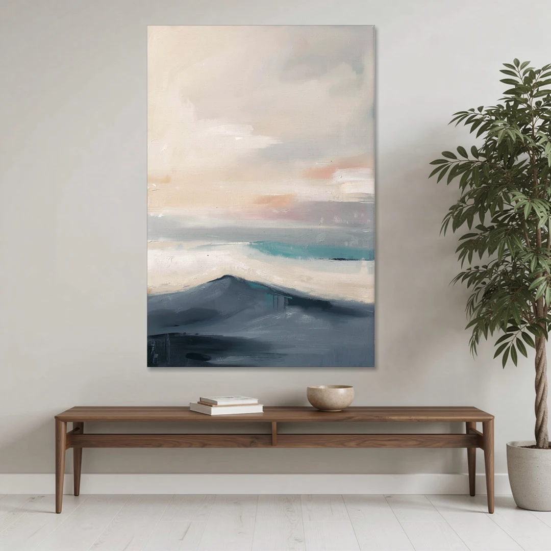 Minimalist Quiet Mountain Ridge with Teal Crest - Canvas Wall Art - Coffee Table - 40x60