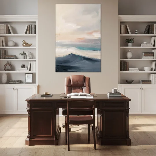 Minimalist Quiet Mountain Ridge with Teal Crest - Canvas Wall Art - Office - 40x60